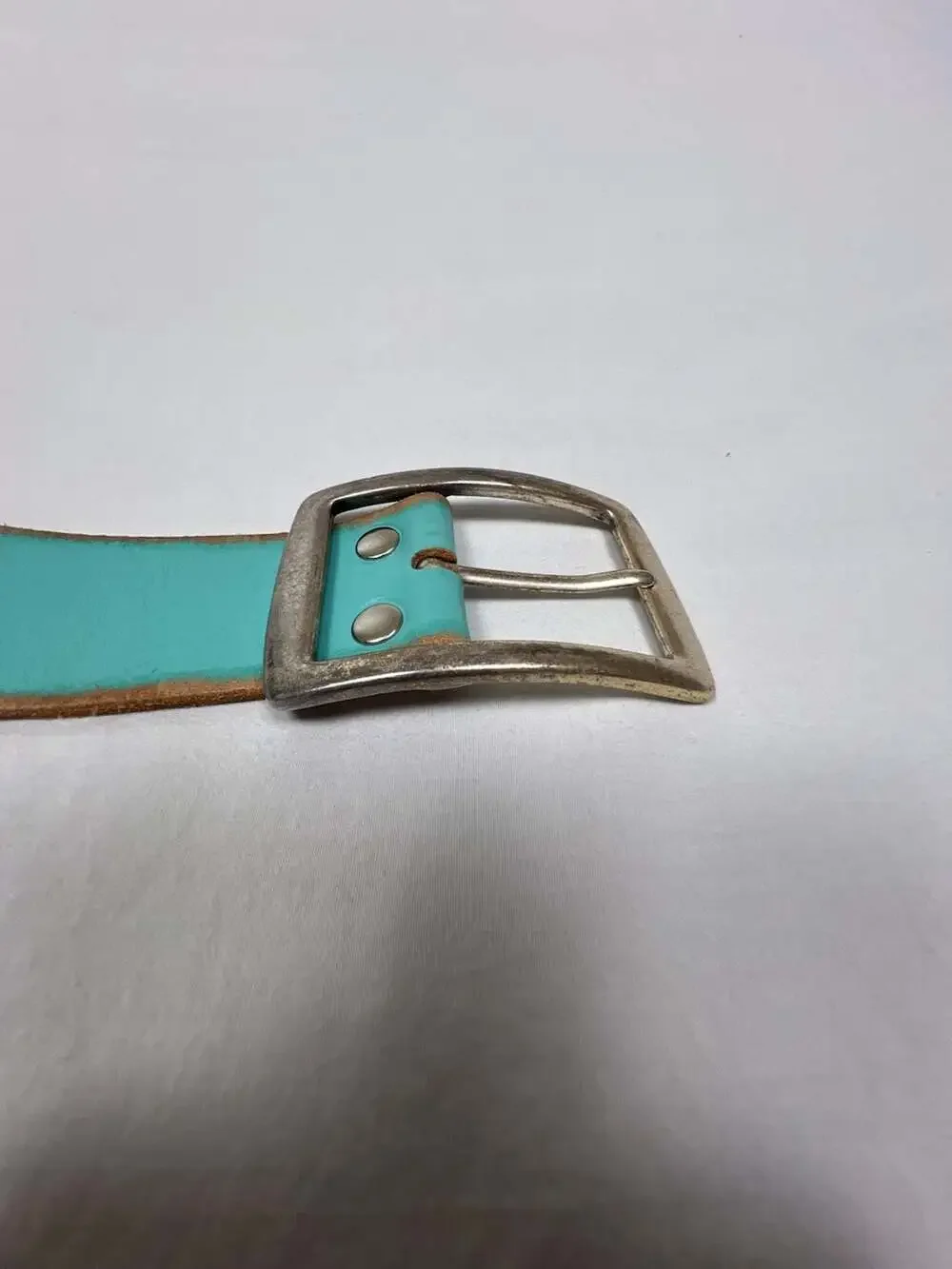 Linea Pelle Genuine Leather Belt in Aqua with Silver Studs + Brass Buckle